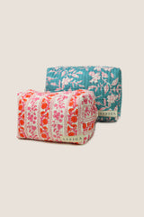 Medium Block Print Wash Bag | Linear Botanical Orange/Pink