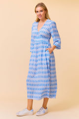 Camila Dress | Aztec Light Blue/Red