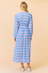 Camila Dress | Aztec Light Blue/Red