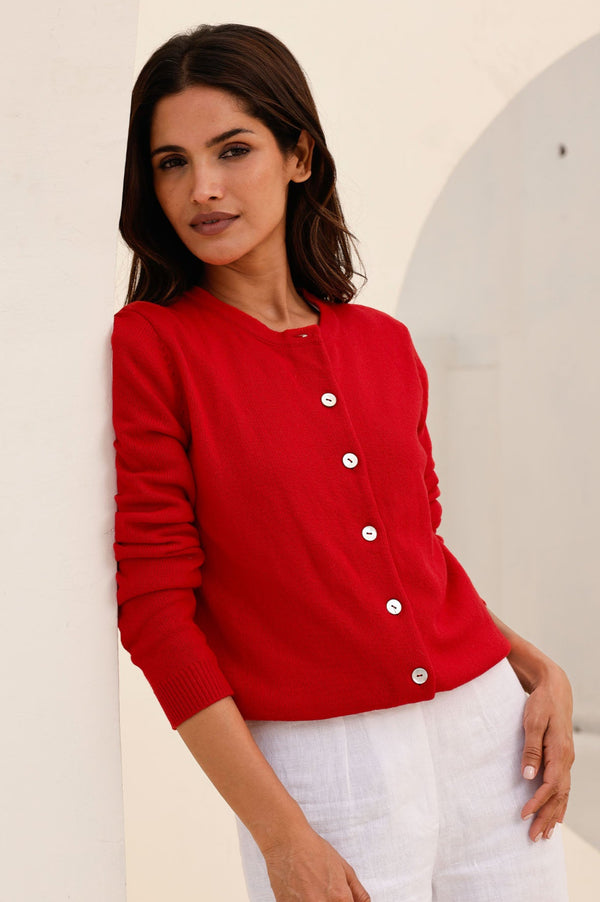 Merino Wool Classic Cardigan | Red