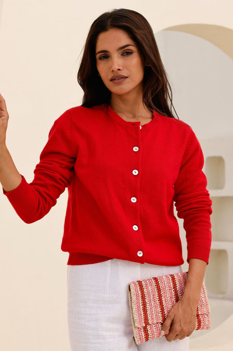 Merino Wool Classic Cardigan | Red