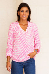 Clea Blouse | Maui Pink/White