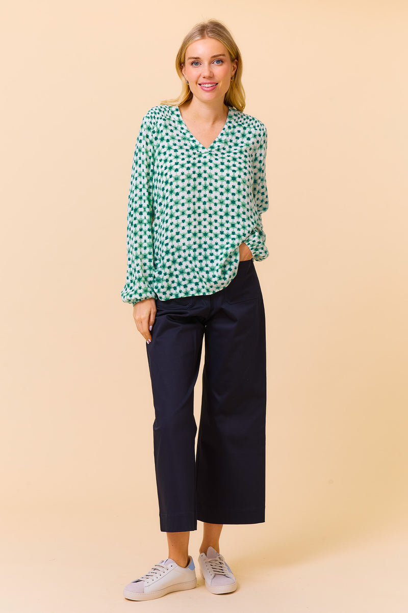 Clea Blouse | Maui Print Green/White