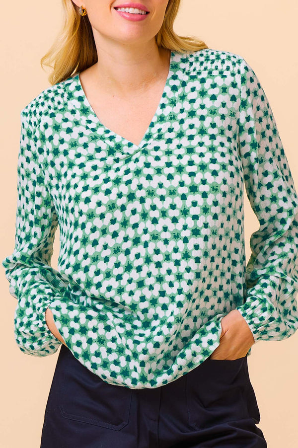 Clea Blouse | Maui Print Green/White