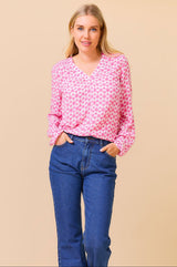 Clea Blouse | Maui Print Pink/White