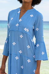 Florence Embroidered Kaftan | Blue/White