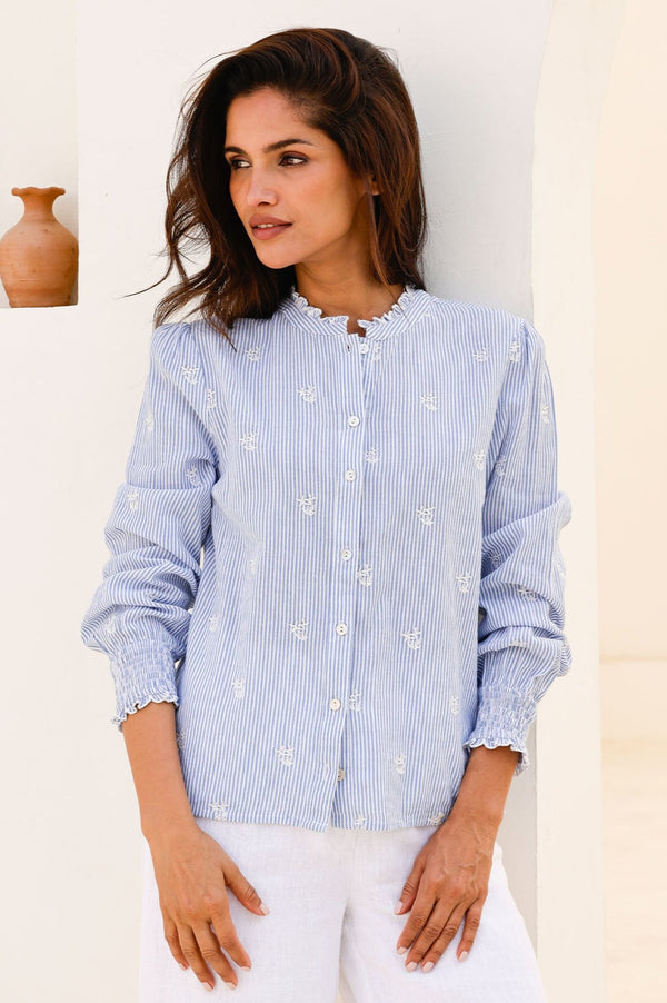 Cosima Organic Cotton Shirt | Stripe Blue/White