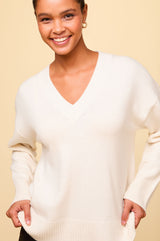 Merino Wool Relaxed V-Neck Jumper | Cream