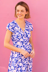 Demi EcoVero™ Wrap Dress | Blossom Cobalt/Pink