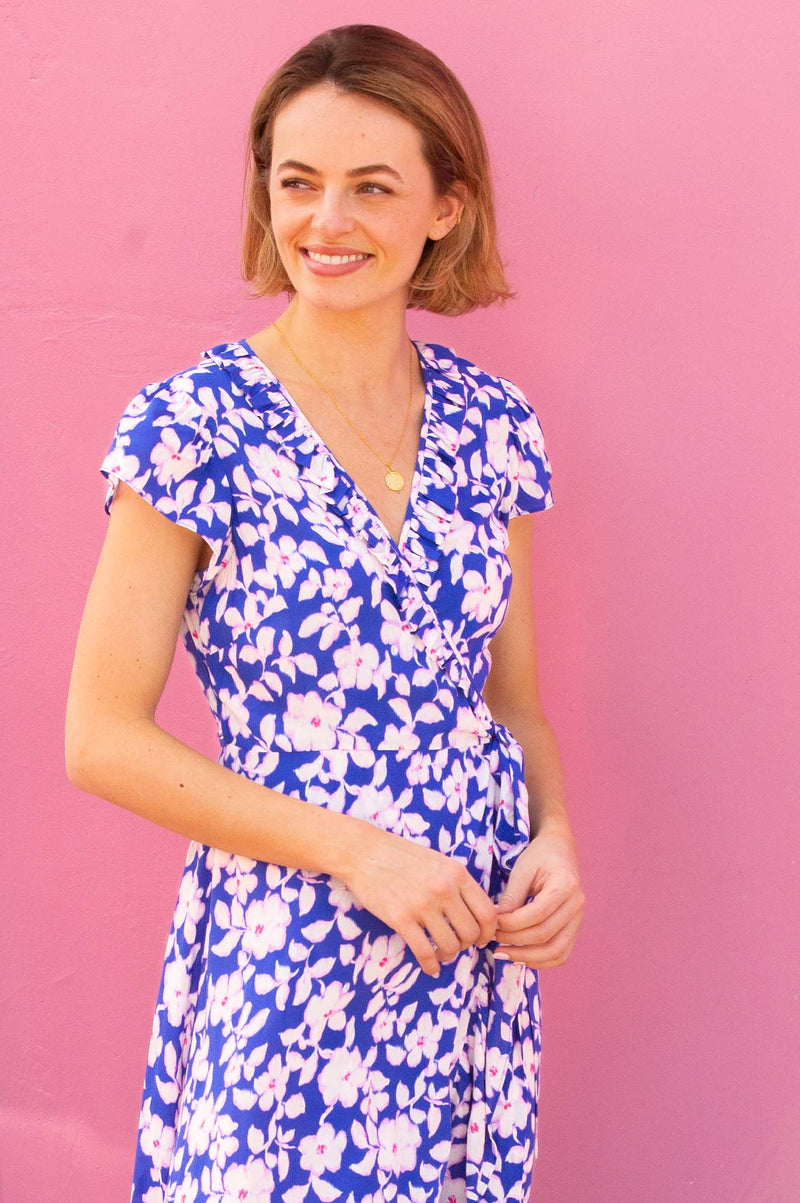 Demi EcoVero™ Wrap Dress | Blossom Cobalt/Pink