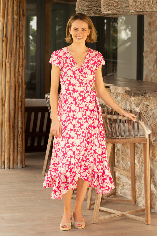 Demi EcoVero Wrap Dress | Blossom Pink/White/Green