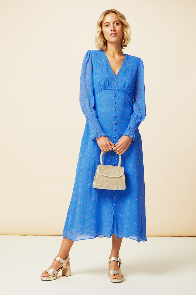 Lady Pipa Spain Blue Satin Mini Dress Medium NEW Women’s Long Sleeve Square  Nexk