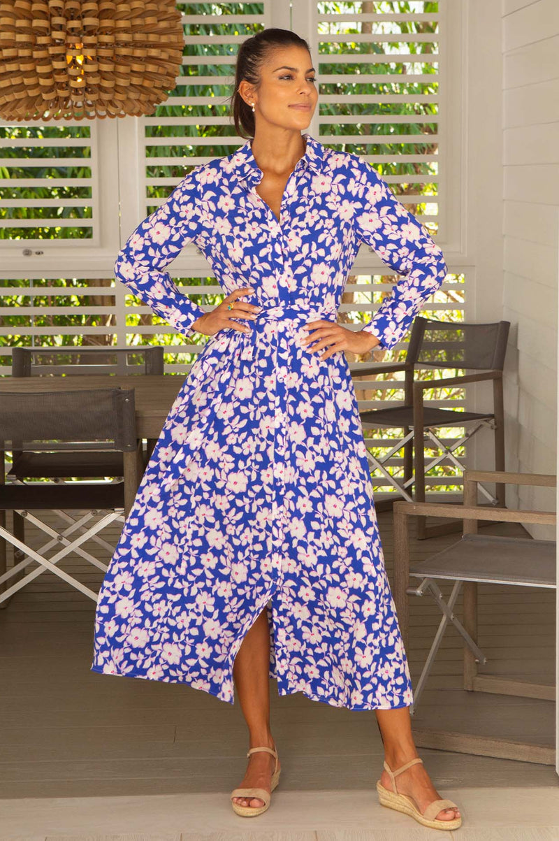 Eliza EcoVero Shirt Dress | Cobalt/Pink