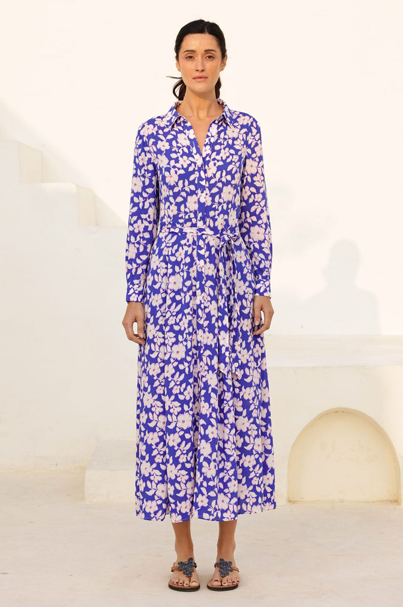 Eliza EcoVero Shirt Dress | Cobalt/Pink