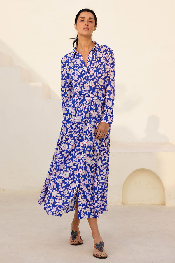 Eliza EcoVero Shirt Dress | Blossom Cobalt/Pink