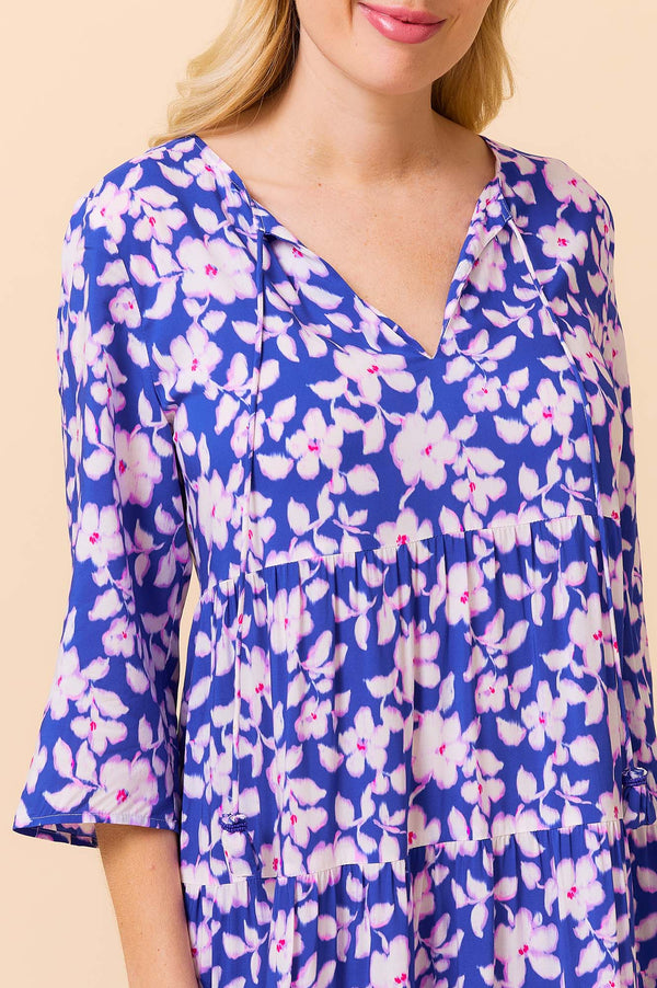 Emma EcoVero Midi Dress | Blossom Cobalt/Pink