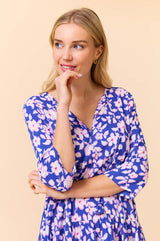 Emma EcoVero™ Midi Dress | Blossom Cobalt/Pink