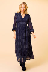 Evelyn Dress | Flower Polka Dot Navy/White