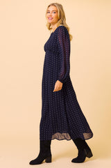 Evelyn Dress | Flower Polka Dot Navy/White