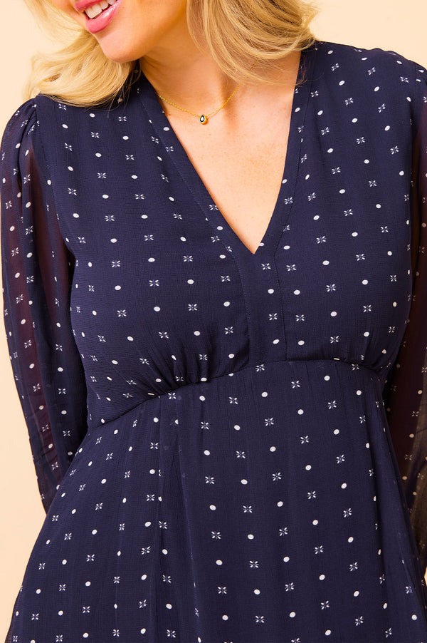 Evelyn Dress | Polka Dot Navy/White