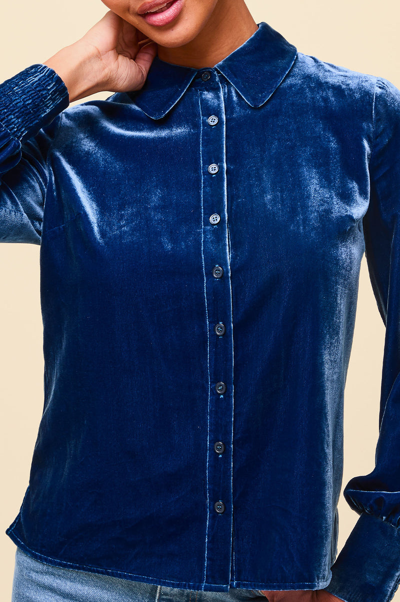 Ffion Velvet Shirt | Blue Sapphire