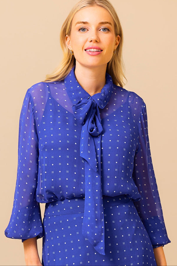 Ffion Blouse | Flower Polka Dot Cobalt/White