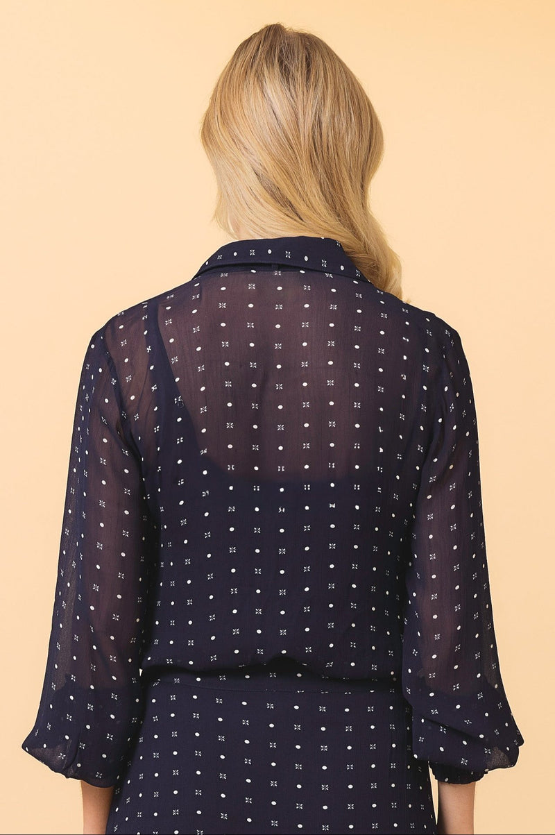 Ffion Blouse | Flower Polka Dot Navy/White