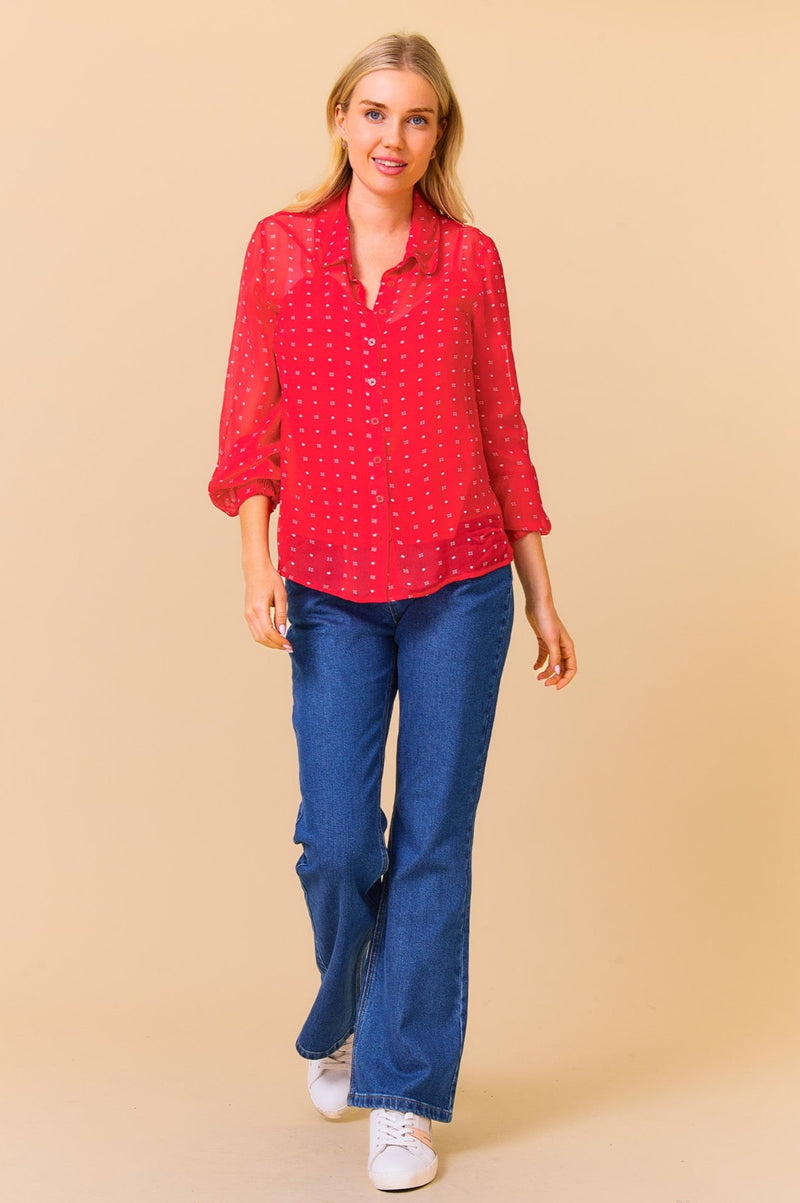 Ffion Blouse | Flower Polka Dot Red/White