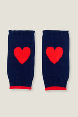 Fingerless Heart Gloves | Navy/Red