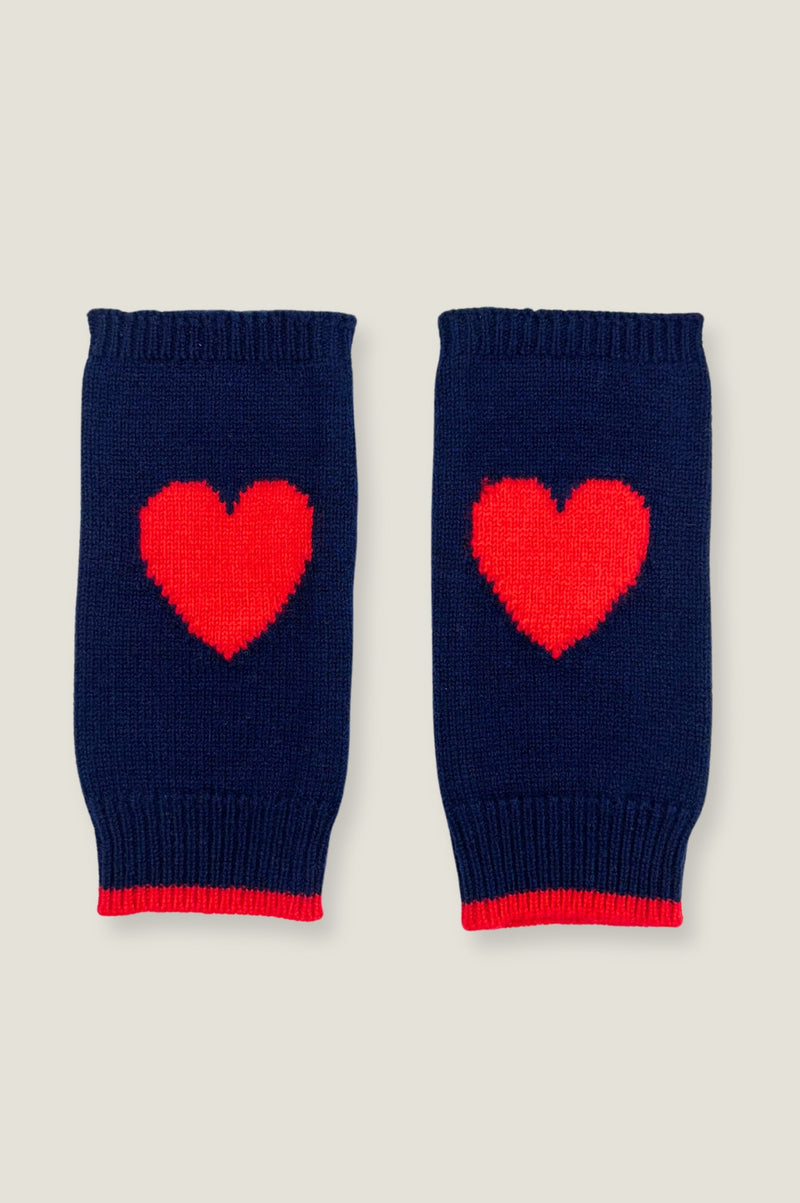 Fingerless Heart Gloves | Navy/Red