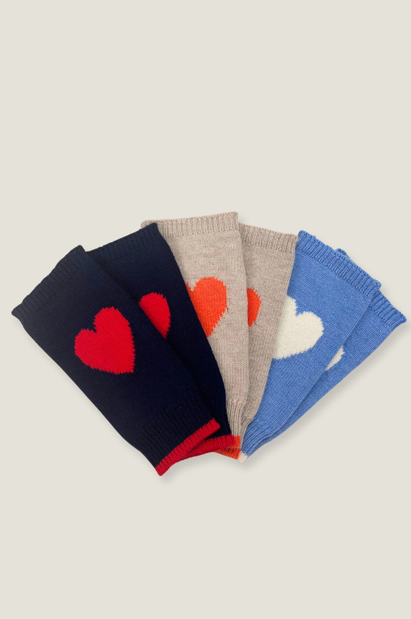 Fingerless Heart Gloves | Oat/Orange