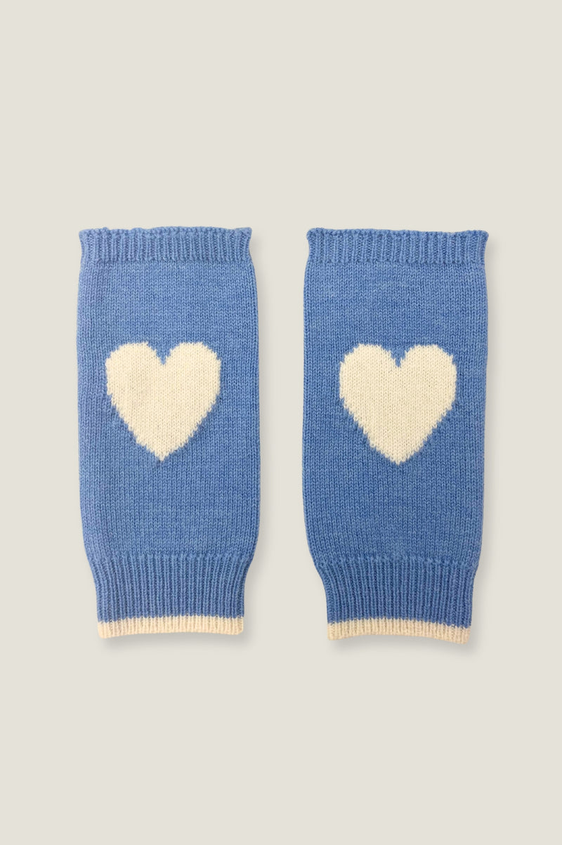 Fingerless Heart Gloves | Serene Blue/Cream