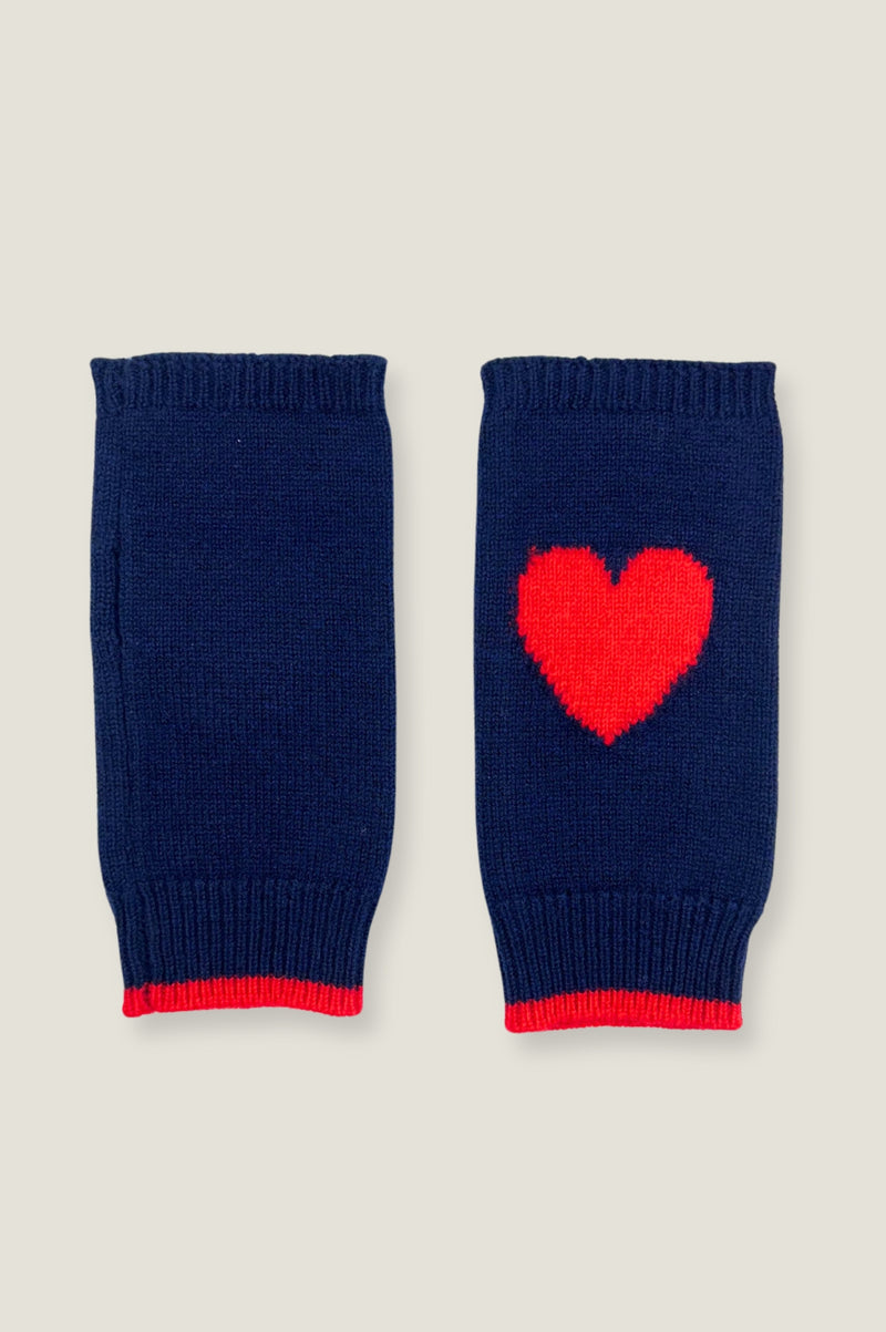 Fingerless Heart Gloves | Navy/Red