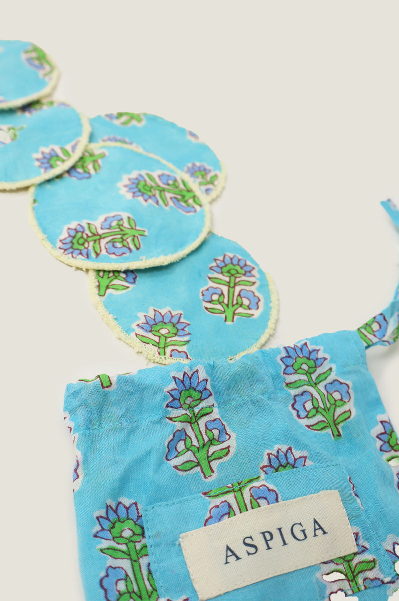 Block Print Face Pads | Sunflower Buti Turquoise