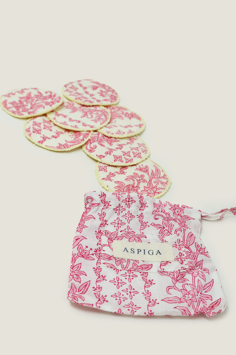 Block Print Face Pads | Lily Line Print Pink