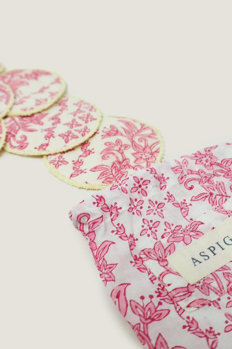 Block Print Face Pads | Lily Line Print Pink