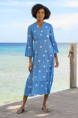 Florence Embroidered Kaftan | Blue/White