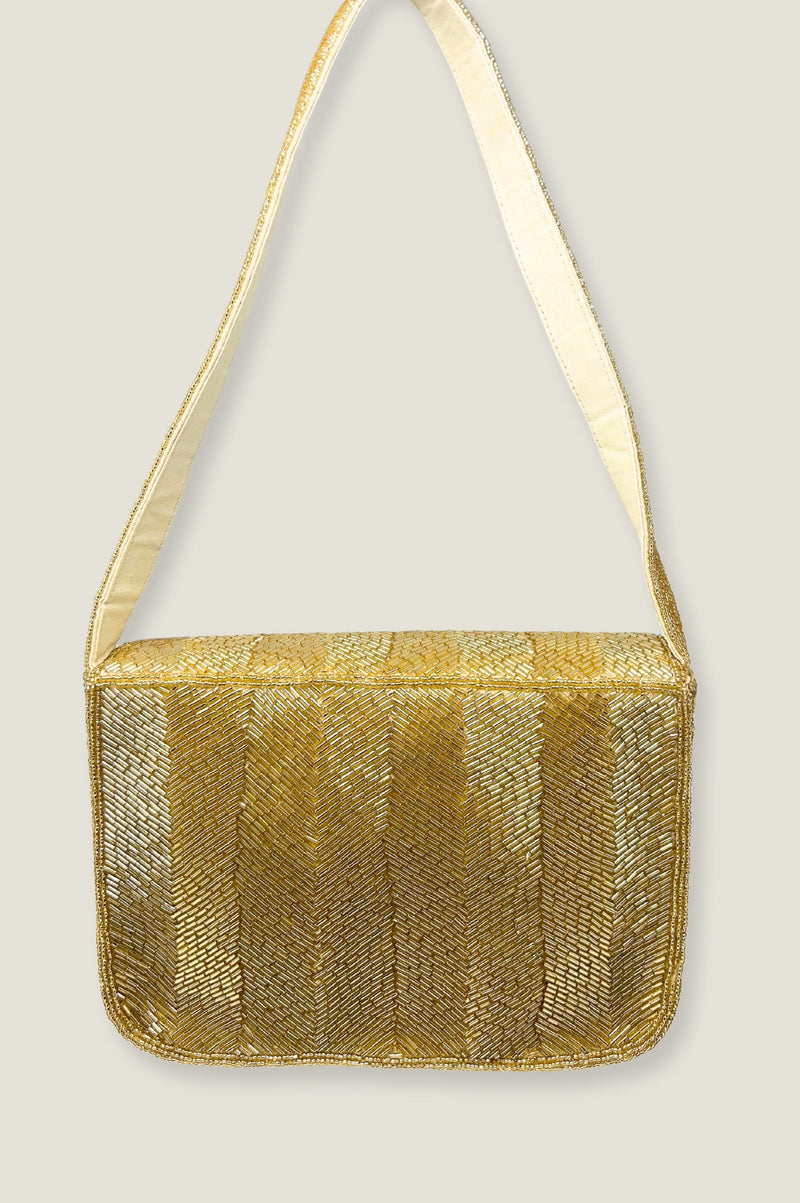 Beaded Strap Handbag | Chevron Gold