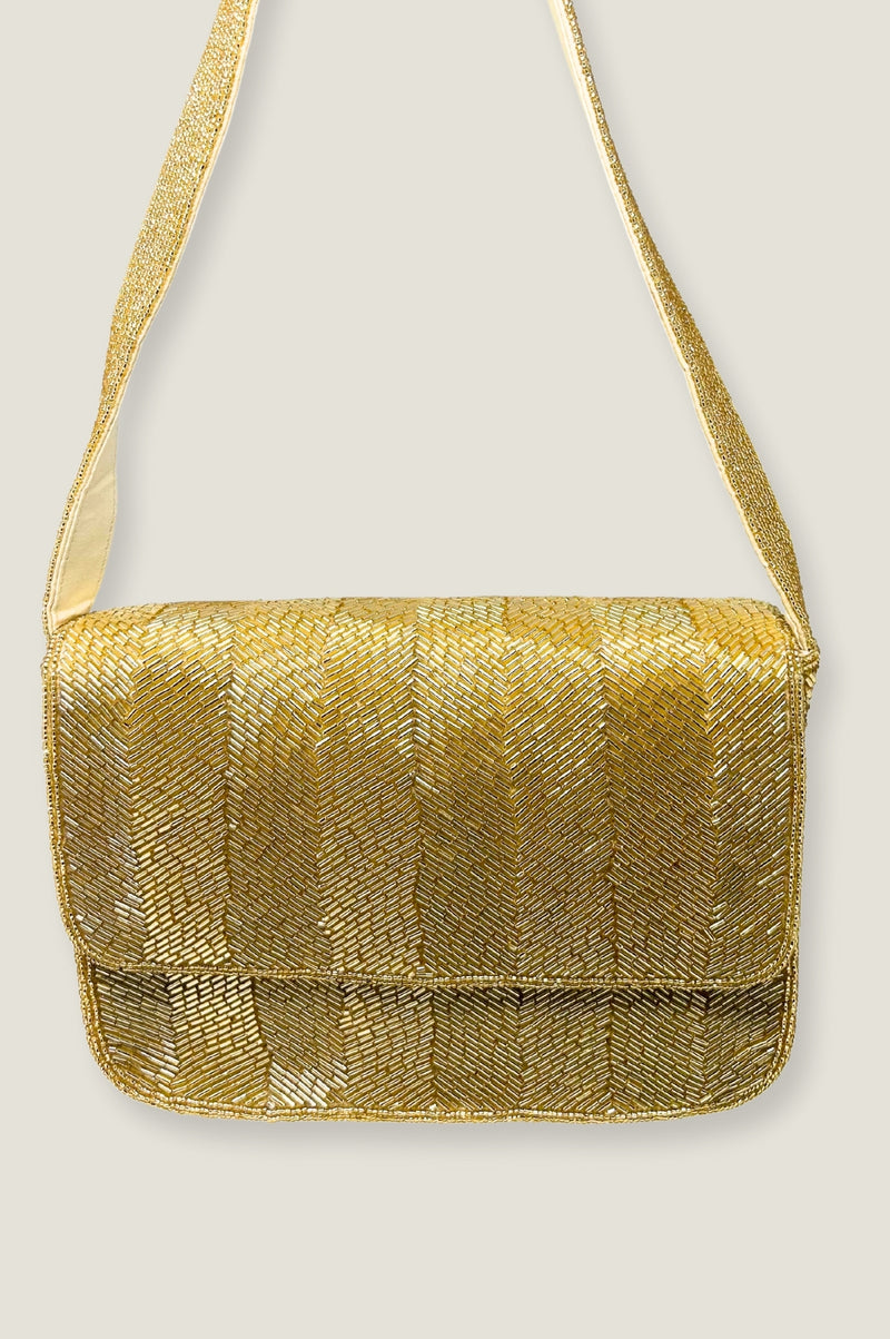 Beaded Strap Handbag | Chevron Gold