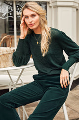 Metallic Knit Crew Neck Jumper | Emerald/Green