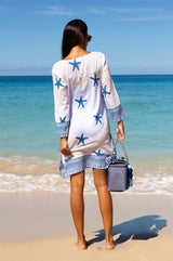 Guadalupe Short Organic Cotton Tunic | Starfish White/Cobalt