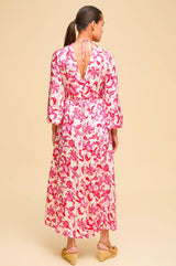 Hannah Satin Dress | Paisley Floral Cream/Red/Pink