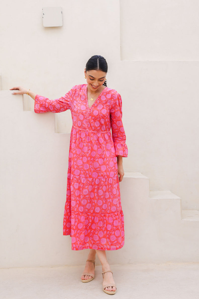 Hayden Block Print Dress | Mara Red/Pink