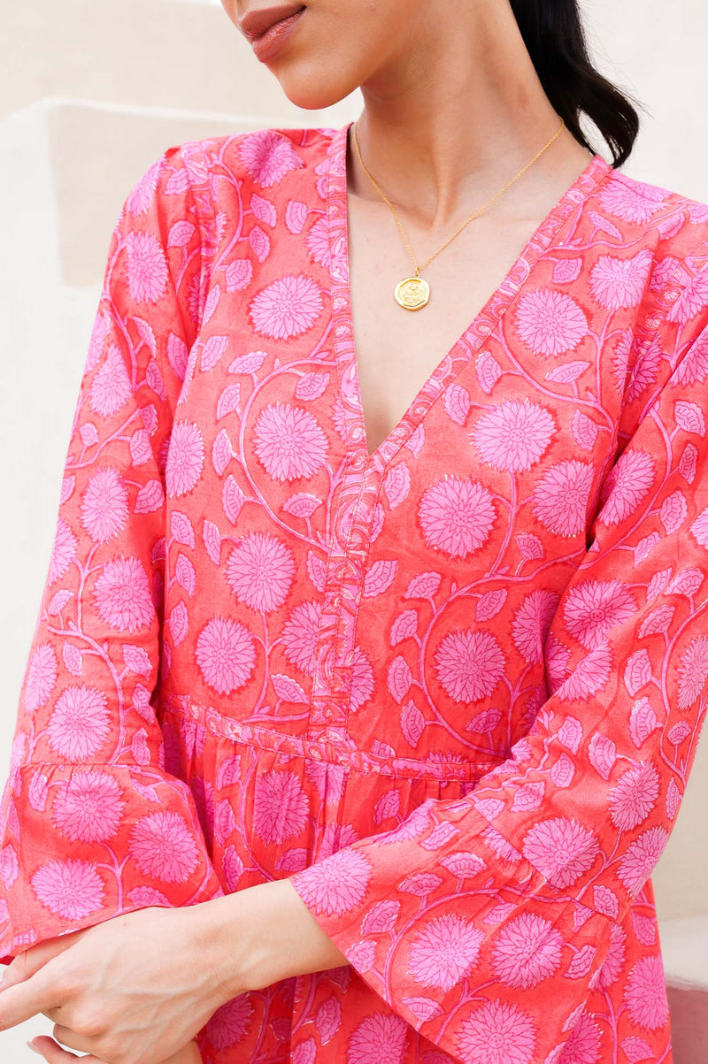 Hayden Block Print Dress | Mara Red/Pink