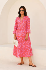 Hayden Block Print Dress | Mara Red/Pink