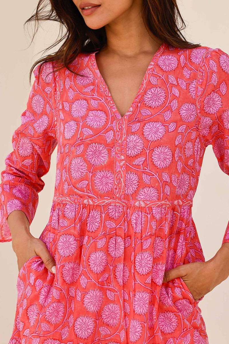 Hayden Block Print Dress | Mara Red/Pink