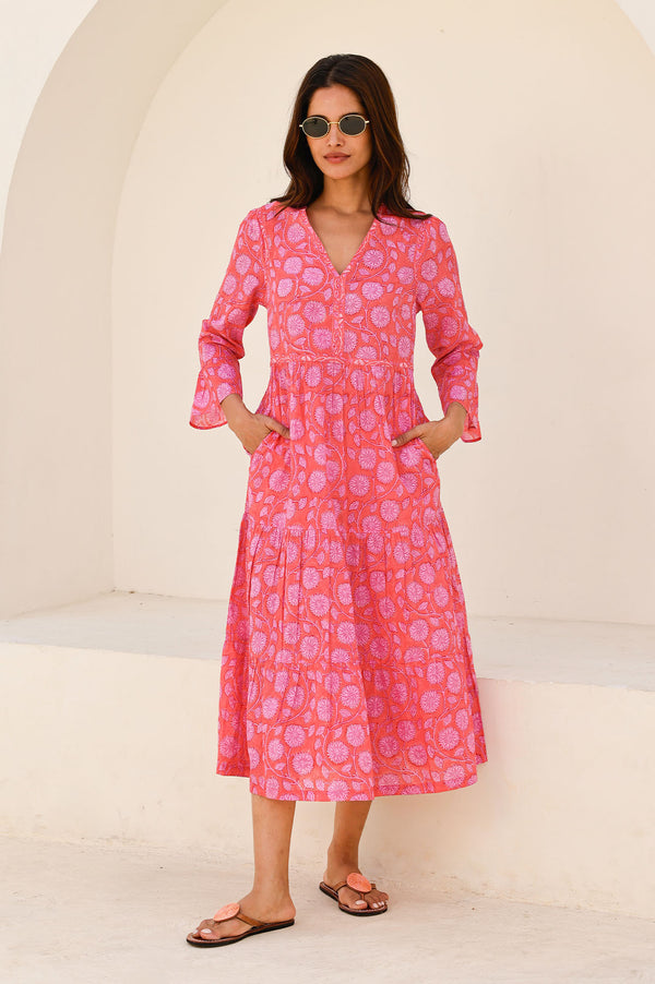 Hayden Block Print Dress | Mara Red/Pink