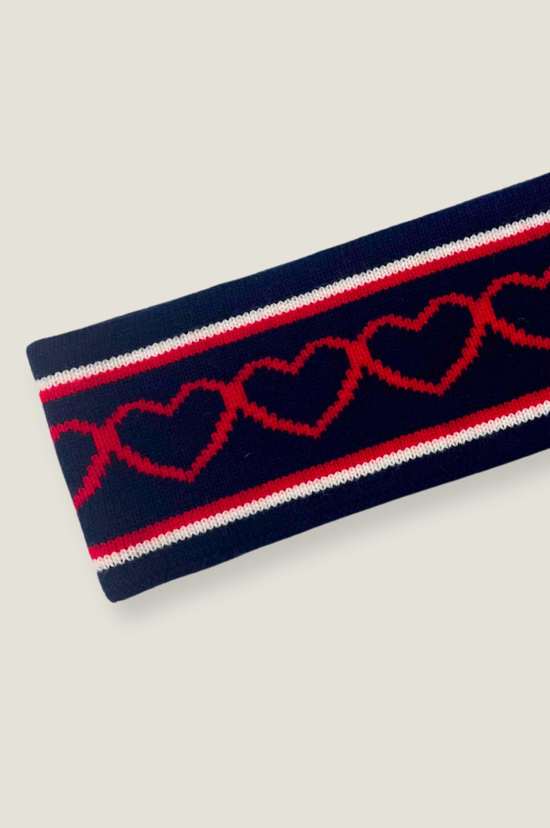 Merino Wool Heart Headband | Navy/White/Red