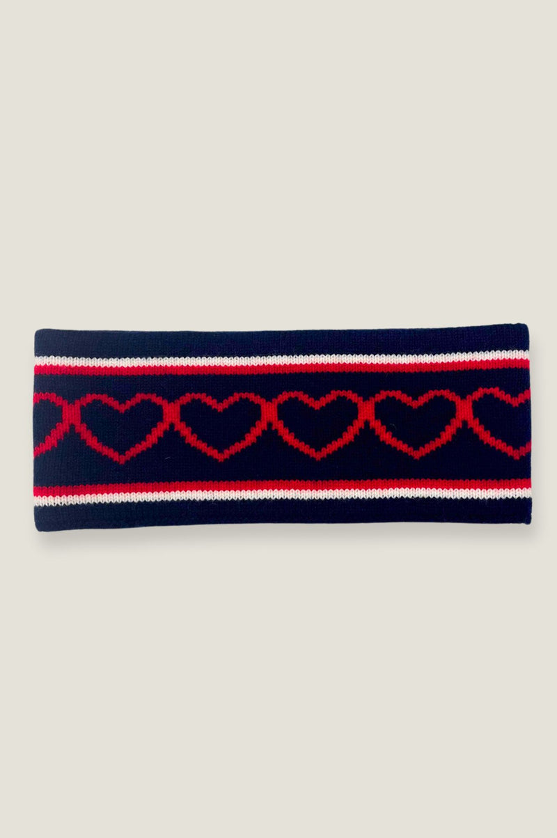 Merino Wool Heart Headband | Navy/White/Red