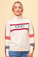 Merino Wool Hearts Polo Neck Jumper | Cream/Red/Navy